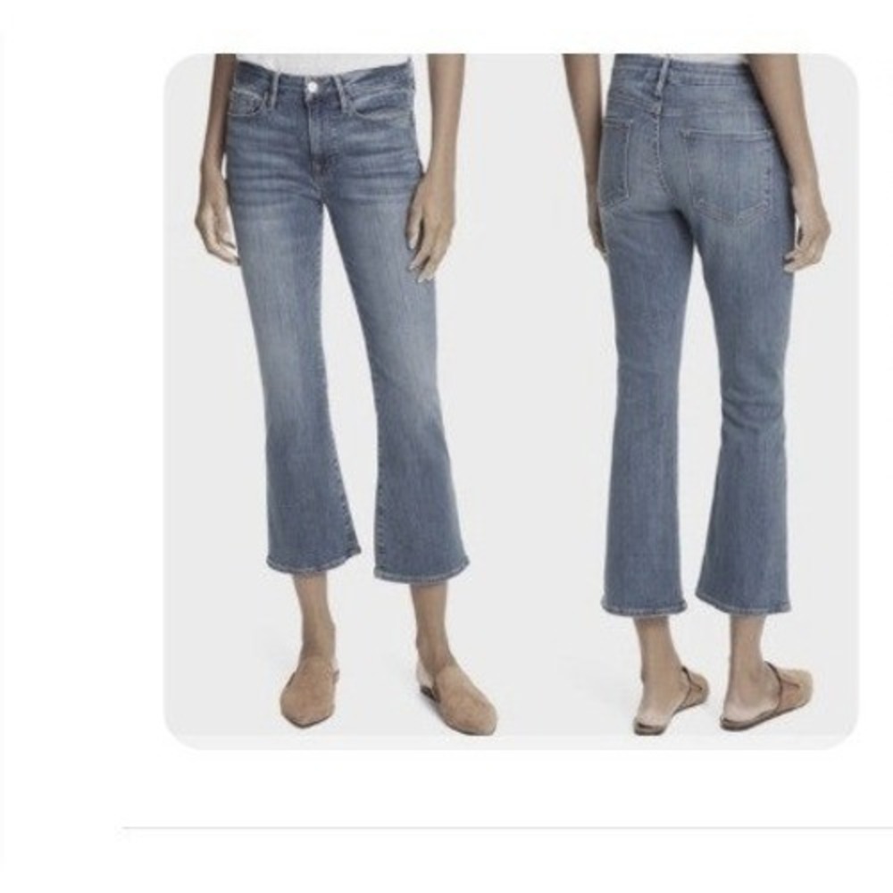FRAME Le One Crop Mini Boot Jeans Womens Size 2 Medium Wash Blue High Rise Flare